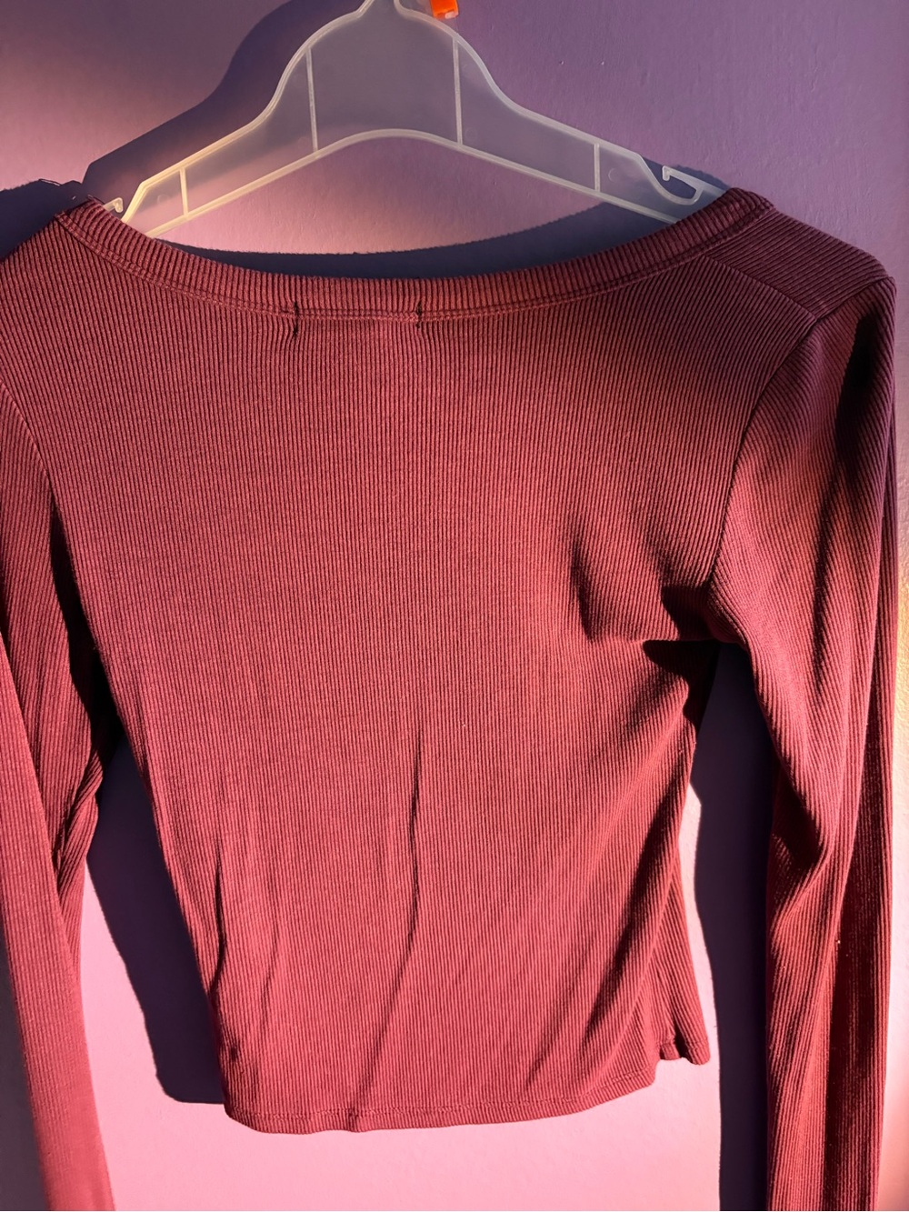 Burgundy Swoop-Neck Long Sleeve Ribbed - Picture 5 of 6